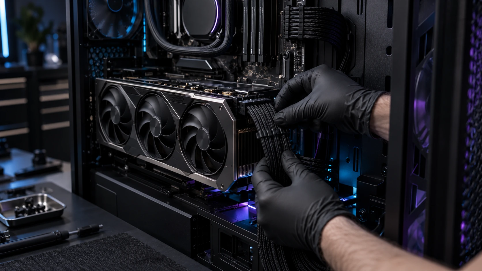 Concepto visual de montaje y cableado de un PC